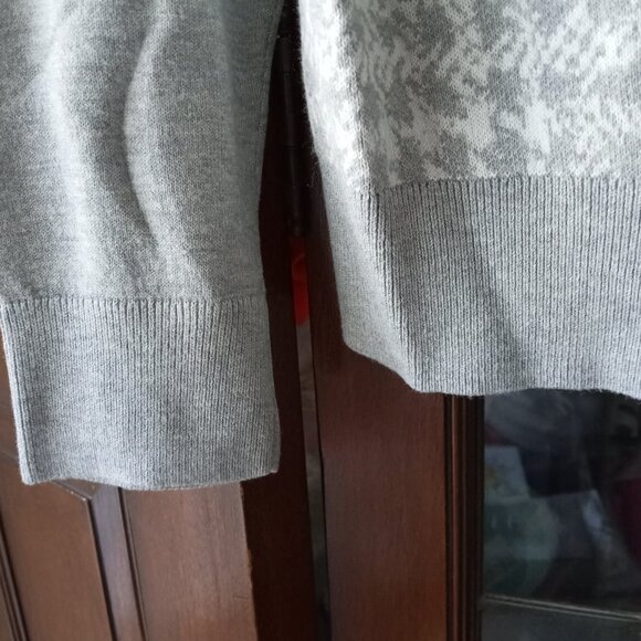 Ann Taylor zip front houndstooth front grey sweater cartigan sz L EUC  /B5 - Picture 5 of 7